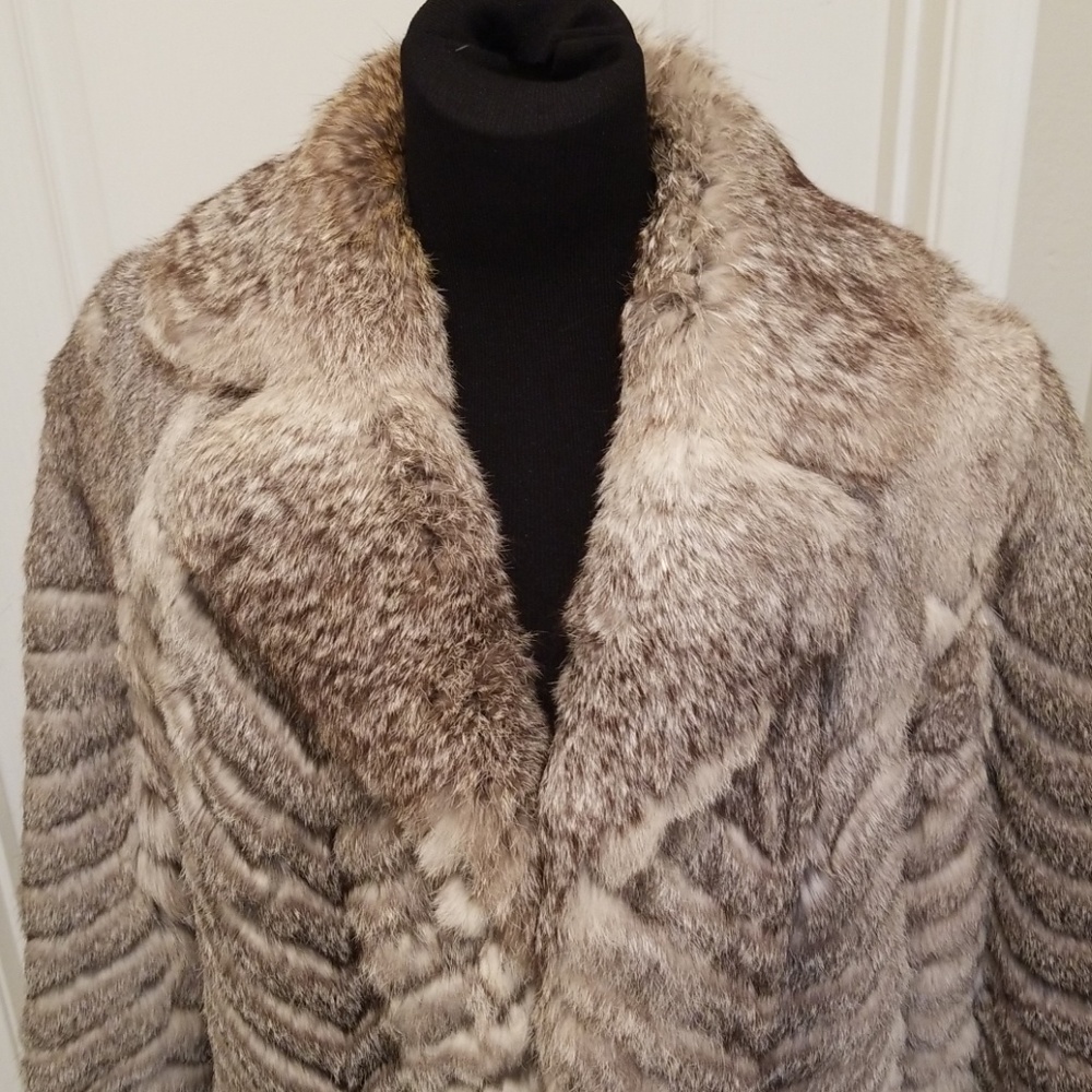 Gray and White Real Fur Coat